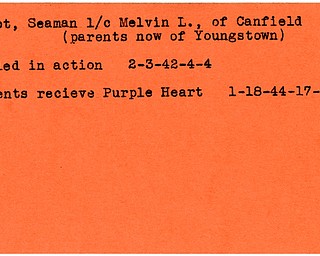 World War II, Vindicator, Melvin L. Root, Canfield, Youngstown, killed, 1942, Purple Heart, 1944