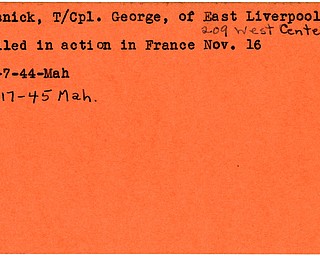 World War II, Vindicator, George Rosnick, East Liverpool, killed, France, 1944, 1945, Mahoning
