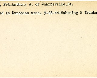 World War II, Vindicator, Anthony J. Rossi, Sharpsville, Pennsylvania, wounded, Europe, 1944, Mahoning, Trumbull