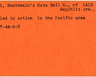 World War II, Vindicator, Emil N. Rossi, Youngstown, killed, Pacific, 1944