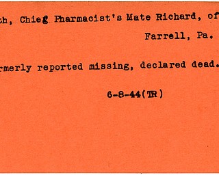World War II, Vindicator, Richard Roth, Farrell, Pennsylvania, missing, declared dead, 1944, Trumbull