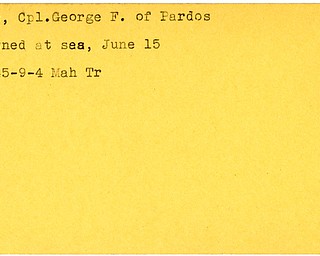 World War II, Vindicator, George F. Rowe, Pardos, drowned at sea, 1945, Mahoning, Trumbull