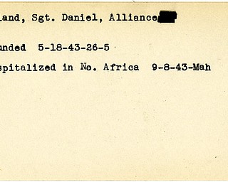 World War II, Vindicator, Daniel Rowland, Alliance, wounded, hospitalized, North Africa, 1943, Mahoning