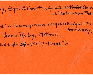 World War II, Vindicator, Albert Ruby, Campbell, killed, Europe, Germany, Mrs. Anna Ruby, 1945, Mahoning, Trumbull