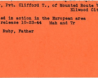World War II, Vindicator, Clifford T. Ruby, Ellwood City, killed, Europe, 1944, Mahoning, Trumbull, C.J. Ruby