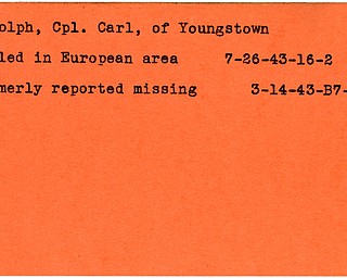 World War II, Vindicator, Carl Rudolph, Youngstown, missing, killed, Europe, 1943
