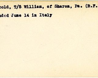 World War II, Vindicator, William Rumbold, Sharon, Pennsylvania, wounded, Italy
