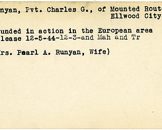 World War II, Vindicator, Charles G. Runyan, Ellwood City, wounded, Europe, 1944, Mahoning, Trumbull, Mrs. Pearl A. Runyan