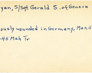 World War II, Vindicator, Gerald S. Runyan, Geneva, wounded, Germany, 1945, Mahoning, Trumbull