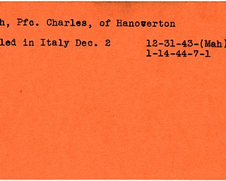 World War II, Vindicator, Charles Rush, Hanoverton, killed, Italy, 1943, 1944, Mahoning