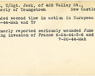 World War II, Vindicator, Jack Rush, Youngstown, New Castle, wounded, France, wounded second time, Europe, 1944, Mahoning, Trumbull