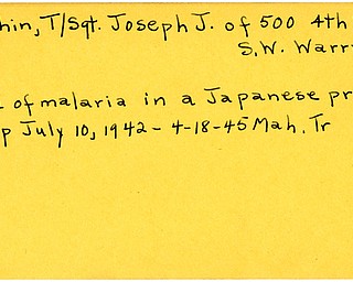 World War II, Vindicator, Joseph J. Rushin, Warren, died of malaria, Japanese prison camp, Japan, prisoner, 1945, Mahoning, Trumbull