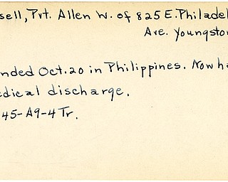 World War II, Vindicator, Allen W. Russell, Youngstown, wounded, Philippines, medical discharge, 1945, Trumbull