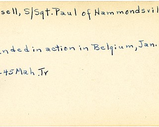 World War II, Vindicator, Paul Russell, Hammondsville, wounded, Belgium, 1945, Mahoning, Trumbull