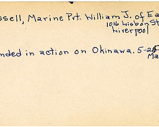 World War II, Vindicator, William J. Russell, East Liverpool, wounded, Okinawa, 1945, Mahoning, Trumbull