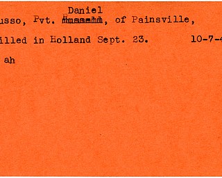 World War II, Vindicator, Daniel Russo, Painsville, killed, Holland, 1944, Mahoning