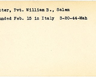 World War II, Vindicator, William B. Rutter, Salem, wounded, Italy, 1944, Mahoning