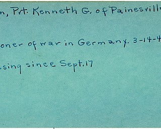 World War II, Vindicator, Kenneth G. Ryan, Painesville, prisoner, Germany, 1945, Mahoning, Trumbull, missing