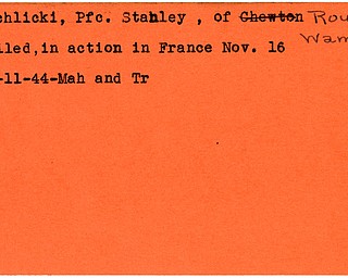 World War II, Vindicator, Stanley Rychlicki, Wampum, killed, France, 1944, Mahoning, Trumbull