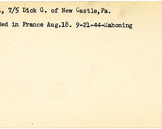 World War II, Vindicator, Dick G. Ryhal, New Castle, Pennsylvania, wounded, France, 1944, Mahoning