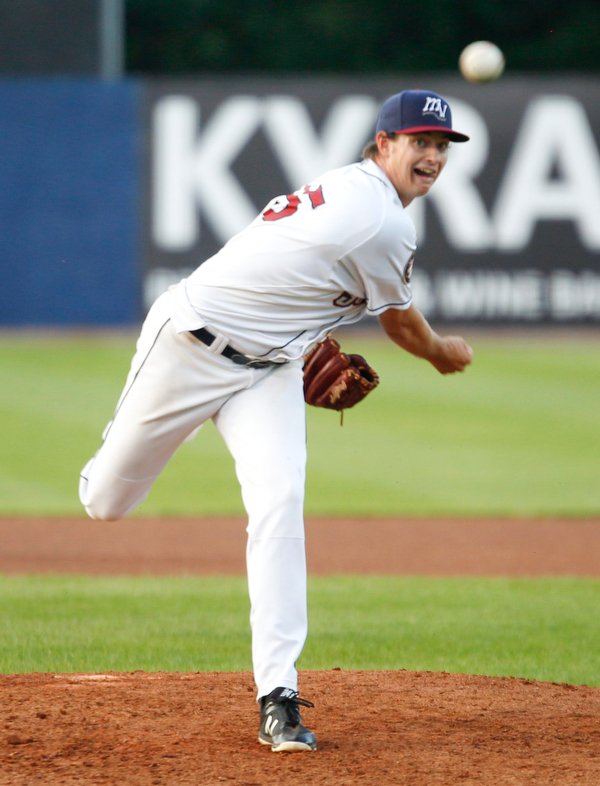 Scrappers' Liam Jenkins pitches during their game against the Spikes at Eastwood Field on Thursday night. EMILY MATTHEWS | THE VINDICATOR