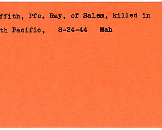World War II, Vindicator, Ray Griffith, Salem, killed, South Pacific, 1944, Mahoning