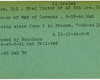 World War II, Vindicator, Fred Victor Grimes, Bessemer, prisoner, Germany, 1944, Mahoning, missing, France, liberated, Russians, 1945, Trumbull