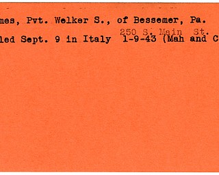 World War II, Vindicator, Walker S. Grimes, Bessemer, Pennsylvania, killed, Italy, 1943, Mahoning