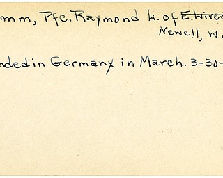 World War II, Vindicator, Raymond L. Grimm, Newell, West Virginia, wounded, Germany, 1945, Mahoning