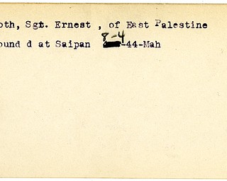 World War II, Vindicator, Ernest Groth, East Palestine, wounded, Saipan, 1944, Mahoning