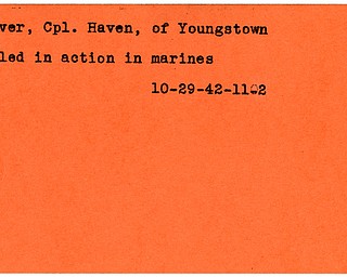 World War II, Vindicator, Haven Grover, Youngstown, killed, marines, 1942