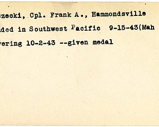 World War II, Vindicator, Frank A. Gruszecki, Hammondsville, wounded, Southwest Pacific, 1943, recovering, medal, Mahoning, Trumbull