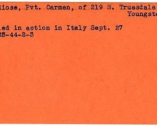 World War II, Vindicator, Carmen Guadiose, Youngstown, killed, Italy, 1944