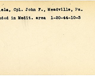 World War II, Vindicator, John F. Gumiela, Meadville, Pennsylvania, wounded, Mediterranean, 1944