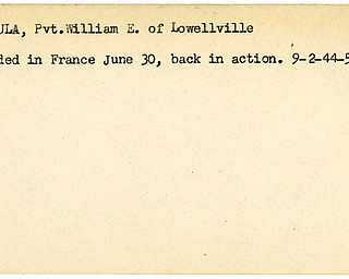 World War II, Vindicator, William E. Gunyula, Lowellville, wounded, France, 1944