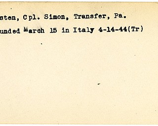 World War II, Vindicator, Simon Gusten, Transfer, Pennsylvania, wounded, Italy, 1944, Trumbull