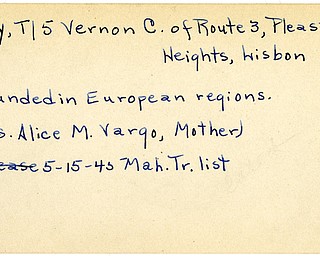 World War II, Vindicator, Vernon C. Guy, Pleasant Heights, Lisbon, wounded, Europe, Alice M. Vargo, 1945, Mahoning, Trumbull