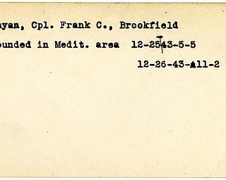 World War II, Vindicator, Frank C. Guyan, Brookfield, wounded, Mediterranean, 1943