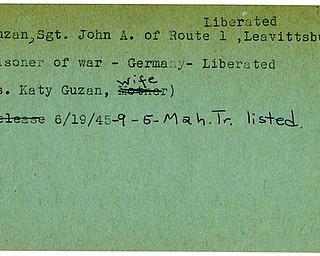 World War II, Vindicator, John A. Guzan, Leavittsburg, prisoner, Germany, liberated, Katy Guzan, 1945, Mahoning, Trumbull