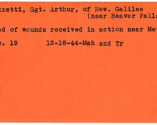 World War II, Vindicator, Arthur Guzzetti, New. Galilee, Beaver Falls, died, killed, wounded, Metz, 1944, Mahoning, Trumbull