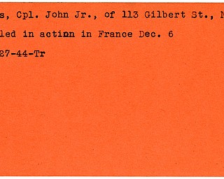 World War II, Vindicator, John Haas Jr., Niles, killed, France, 1944, Trumbull