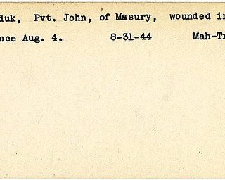 World War II, Vindicator, John Hajduk, Masury, wounded, France, 1944, Mahoning, Trumbull