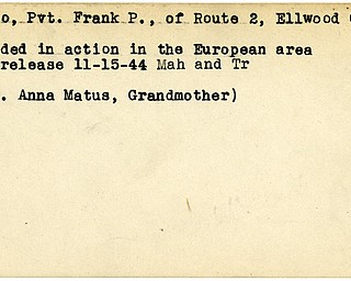 World War II, Vindicator, Frank P. Haklo, Ellwood City, wounded, Europe, 1944, Mahoning, Trumbull, Anna Matus