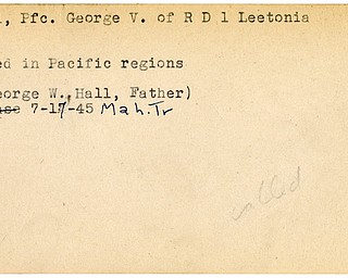 World War II, Vindicator, George V. Hall, Leetonia, wounded, Pacific, George W. Hall, Mahoning, 1945, Trumbull