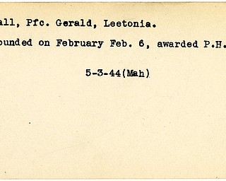 World War II, Vindicator, Gerald Hall, Leetonia, wounded, award, purple heart, 1944, Mahoning