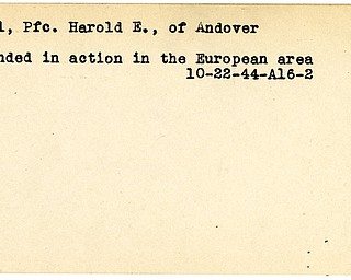World War II, Vindicator, Harold E. Hall, Andover, wounded, Europe, 1944