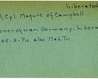World War II, Vindicator, Maqure Hall, liberated, Campbell, prisoner, Germany, liberated, 1945, Mahoning, Trumbull