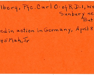 World War II, Vindicator, Carl O. Hallberg, Sunbury, Butler, killed, Germany, 1945, Mahoning, Trumbull
