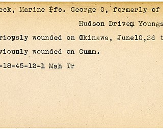 World War II, Vindicator, George O. Halleck, Marine, Youngstown, wounded, Okinawa, Guam, 1945, Mahoning, Trumbull