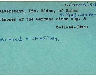 World War II, Vindicator, Eldon Halverstadt, Salem, liberated, prisoner, Germany, 1944, Mahoning, 1945